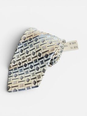 NEW Tino Cosma mens gold blue geometric 100% silk luxury neck tie NWT $110